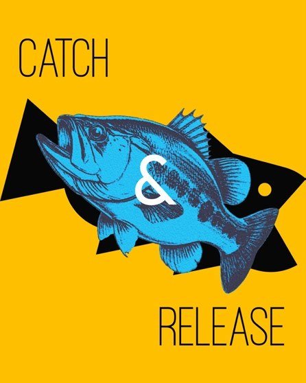 Manifesto Catch & Release, versione gialla con persico blu